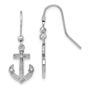 925 Sterling Silver Nautical CZ Anchor Shepherd Hook Dangle Drop Earrings